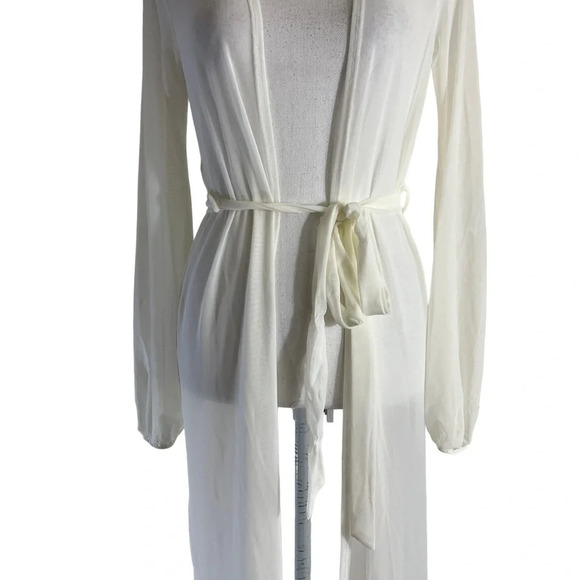 Windsor NWT Ivory Mesh Cardigan Size Small Long Sleeves Waist Tie Lightweight - Picture 5 of 8